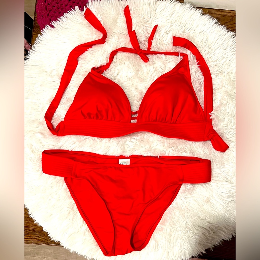 Red two piece bikini, tags removed, never used.